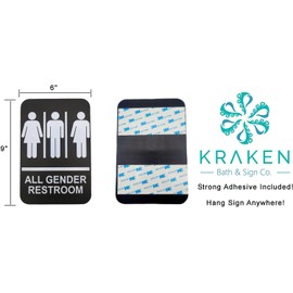 Kraken Bath Co. - ADA All Gender Restroom Sign with Braille and Adhesive - 9" x 6" - Self Adhesive Included - Easy To Hang Sign For Gender Neutral Restrooms
