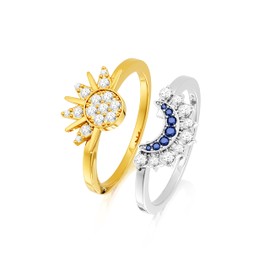 HABIKIP Stackable Sun and Moon Gold Rings for Women, 14K Gold Plated/Sliver Celestial Cubic Zirconia Rings for Women Trendy Knuckle Bands Ring Set Fashion Jewelry for Women Size 6-10, Gold plated,