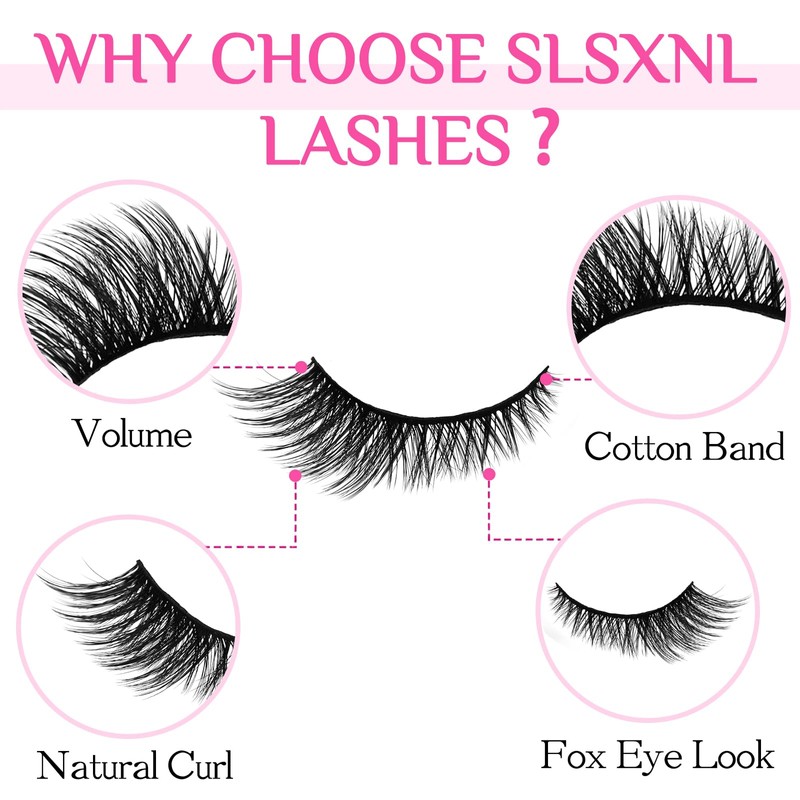 SLSXNL Cat Eye Lashes Natural Strip Lashes Fox Eye Eyelashes