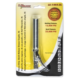 LUMAX LX-1403-XL Heavy-Duty Quick Release Grease Coupler, XL, 1/8" NPT. Compact 5” x 2”. Multi-Year Service Life: High-Performance Hydraulic Seal Tool Steel.