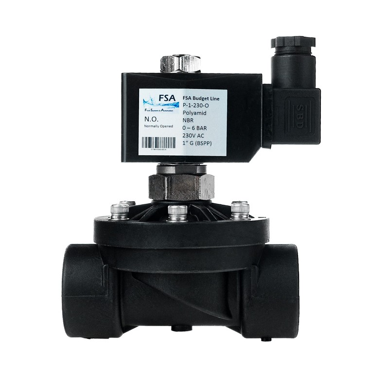 FSA Solenoid Valve Plastic PA6 1 Inch 230 V AC