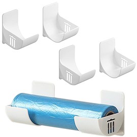 2 Pairs Trash Bag Holder, No Hole Garbage Bag Holder, Wall Mounted Trash Bag Holder for Home Kitchen Storage, White
