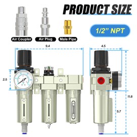 MEANLIN 1/2" NPT Heavy Duty Industrial Grade 3 Stage Air Drying System, Auto Drain, Coalescing Filter, Particulate Filter, Desiccant Dryer and Air Regulator For Plasma Cutter and Paint Spray