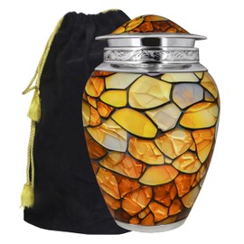 M MEILINXU Urns for Human Ashes Adult Female & Man, Cremation Urn for Ashes for Women & Male, Funeral Memorial Urn with Gemstone Texture Design, Decorative or Burial Urns, Yellow - Large Size