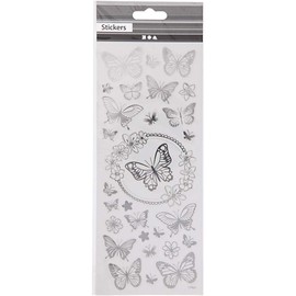 Stickers Butterflies, sheet 10x24 cm, approx. 28 pc, silver, butterflies, 1sheet