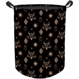 HKTZM Western Aztec Bull Skull Laundry Basket, Toybox for Boys Girls Room, Western Laundry Basket Hamper Waterproof Collapsible Clothes Toys Storage Bin Organizer for Bedroom Bathroom Kids Room Dorm