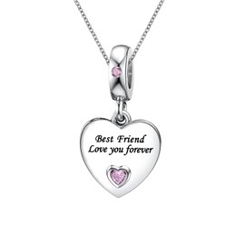 KunBead Best Friend Friendship Pink Heart I Love You Forever 18 inch Family Charm Birthday Pendant Necklace for Women