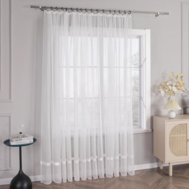 HongYa Curtain - Voile / Sheer Curtain - Transparent Curtain with Satin Ribbon