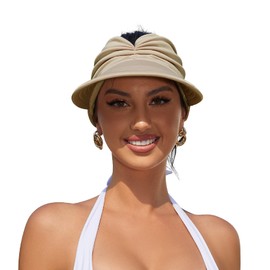 Womens Sun Visor Hat Wide Brim Summer Sun Hats UPF 50+ UV Protection Beach Hats Foldable Golf Visor for Women Beige