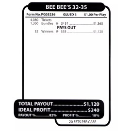 Pull Tab Tickets - Jar Tickets - Game - Bee Bee's $35
