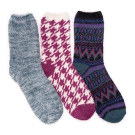 MUK LUKS Women's Set of 3 Fuzzy Yarn Socks-, Multi, OS