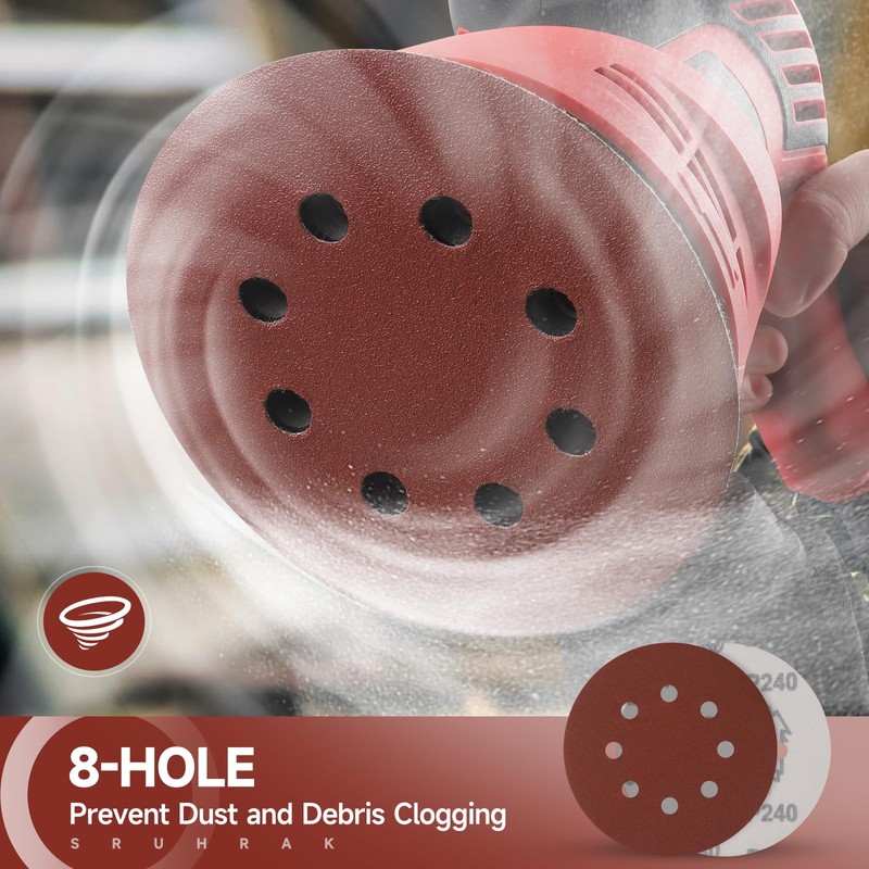 Sruhrak Sanding Discs 125 mm Velcro 8 Hole 240 Grit