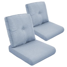 Outdoor Wicker Chair Cushions Set of 2 - Outside High Back Thick Water-Resistant Cushion 22x24 with Zipper Cover for Patio Glider Rocking Chairs Loveseat Couch – Baby Blue/Button