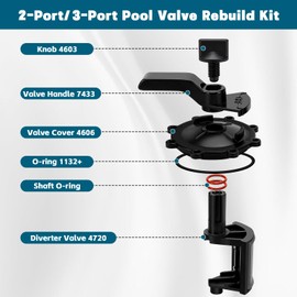 Xastro 2-Port/3-Port Pool Valve Rebuild Complete Kit with Diverter Valve 4720, Handle 7433, Cover 4606 Compatible with Jandy Neverlube 2-way/3-way 4715, 4716, 4717 and Gray Valves (1 Pack)