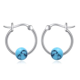 Turquoise Earrings for Women Sterling Silver Turquoise Jewelry Tiny Hoop Earrings Gifts for Women