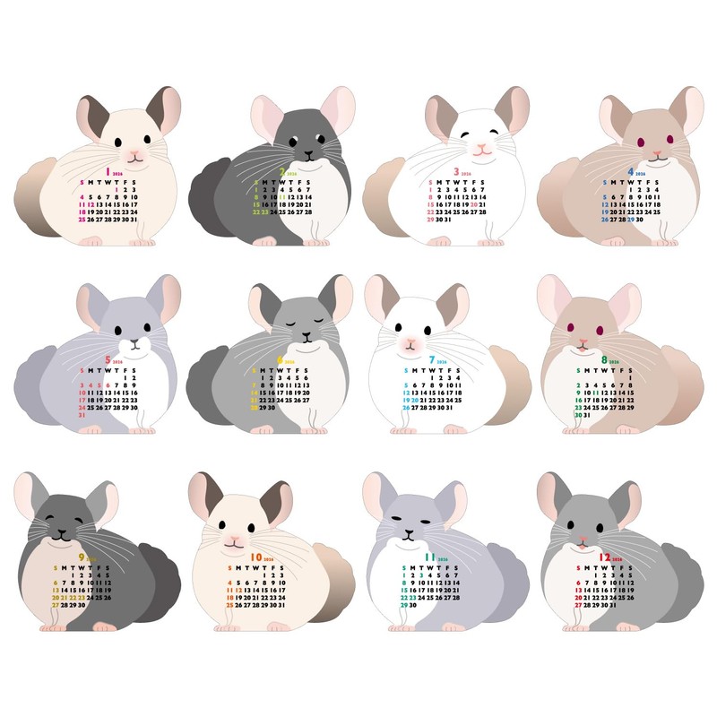 Greeting Life 2026 Calendar Animal Die Cut Mini Chinchilla Desk