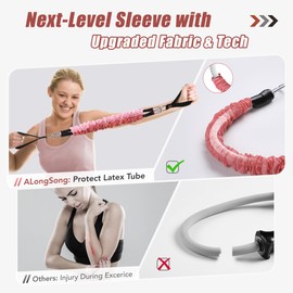 ALongSong Upgraded Pilates Bar Kit with Resistance Bands Fabric Wrapped Natural Latex, Adjustable Exercise Equipment Multifunctional Yoga Pilates Stick for Home Gym Supports Full-Body Workouts