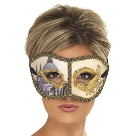 Smiffys Venetian Colombina Venice Mask, Gold , Eyemasks Fancy Dress, Adult Dress Up Eye masks