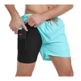 Tansozer Swimming Shorts Men Swimming Trunks Men Swimwear Board Summer Shorts Beach Shorts with Compression Liner Waterproof 2 in 1 Shorts Quick Dry Surfing Swim Trunks Light Blue S