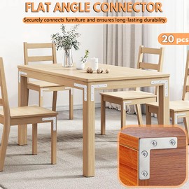 BGOBTY Flat Angle Connectors, Pack of 20, 90 Degree Flat Angle Connectors, Flat Angle Connectors with Screws, L-Shape Corner Angle, Stainless Steel Angle, Corner Connector for Wood, Cabinet, Table
