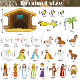 28 Pcs Christian Nativity Bulletin Board Set Religious Nativity Scene Cutout Decoration Xmas Christian Bulletin Board with Glue Points for Sunday School Classroom Chalkboard Church Party Wall Decor