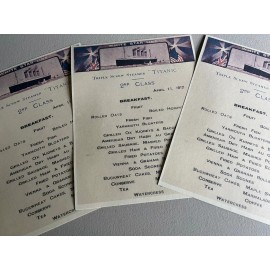 RMS TITANIC SECOND CLASS BREAKFAST MENU REPLICA APRIL 11, 1912