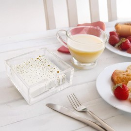 4 Pcs Square Acrylic Napkin Holder Set, Transparent Acrylic Design with Lemon Decoration, for Kitchen, Bar, and Dining Table Use, Holds Up to 50 Napkins