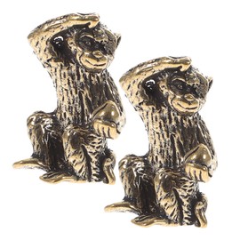Hoement 2pcs Monkey Decorative Ornaments Exquisite Desktop Brass Craft Ornament Brass Craft Decor Brass Monkey Sculpture Monkey Statues for Figurines Metal Copper