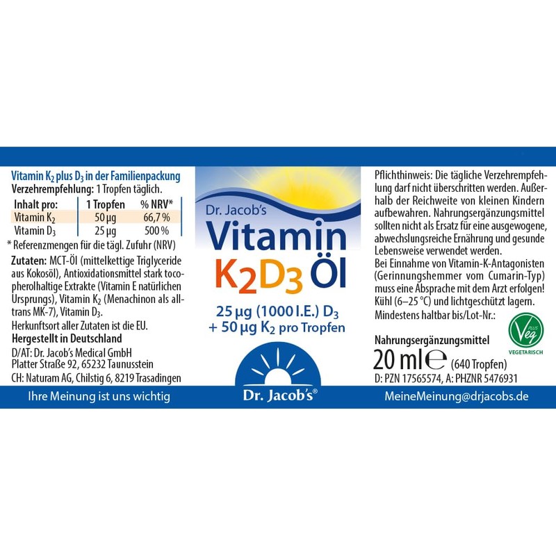 Dr. Jacob's Vitamin K2D3 Oil 20 ml | 50 µg