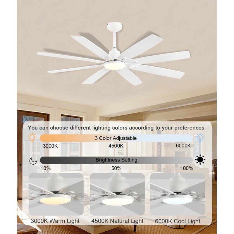 JSAITEE Ceiling Fan with Light and Remote/APP Control, 62 inch