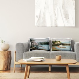 Stupell Industries Boat Lakeshore Landscape Indoor Printed Throw Pillow, 14 x 20, Multi-Color