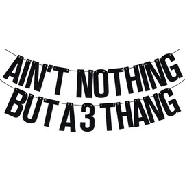 Ain't Nothing But a 3 Thang Banner, 3rd Birthday Banner, Child's 3rd Birthday Party Decoration Supply Black Glitter