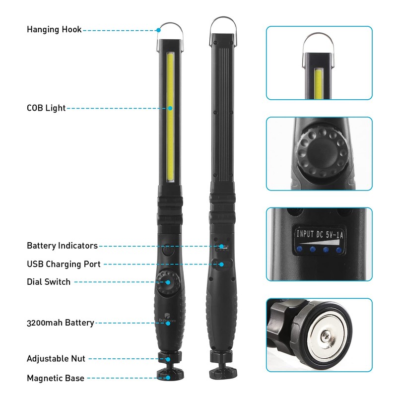 Dr. Prepare LED Work Light, 700 Lumens Foldable Rechargeable Work