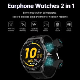 Tuanzi T20 Smart Watch with Earbuds 1.3 Inch Smartwatch Built-in Wireless Combo TWS HiFi Stereo Headset Heart Rate Monitor Fitness Tracker T20-Black