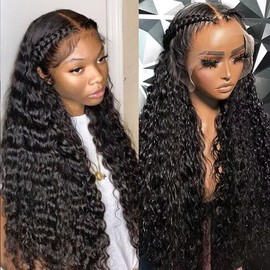 MSGEM 12A 13X6 HD Lace Front Wig Water Wave Human Hair Wigs 13x6 Deep Wave Lace Front Wigs Wet and Wavy Human Hair Wigs Pre plucked Deep Wave Lace Front Wigs 24 Inch