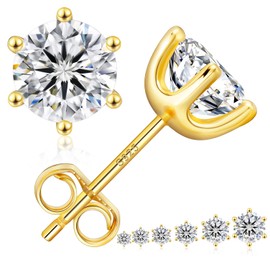 KRKC Moissanite Earrings, Diamond Stud Earrings For Women Men, 14K Gold Earrings, D Color VVS1 Lab Created Diamond 925 Sterling Silver Solitaire Earrings,Gifts For Mom Wife Girls, 3Carats