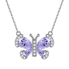 Aurora Tears Purple Butterfly Necklace Women 925 Sterling Silver Animal Butterflies June Birthstone Alexandrite Pendant Crystal Wedding Birthday Jewellery DP0287U, Glass, Cubic Zirconia