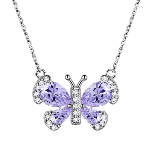 Aurora Tears Purple Butterfly Necklace Women 925 Sterling Silver Animal