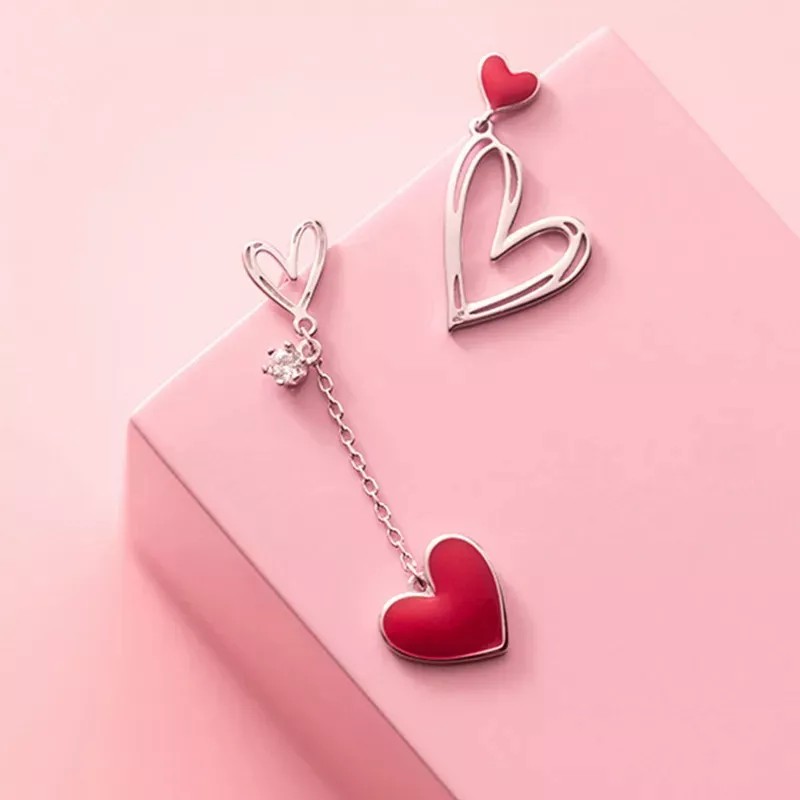 Deluxe Aretes Zirconia Corazón Pendientes Asimétricos Regalo Amor