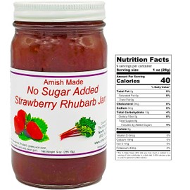 No Sugar Added Strawberry Rhubarb Amish Jam Made by The Amish-Buggy - 8 Oz Set of 3 Jars