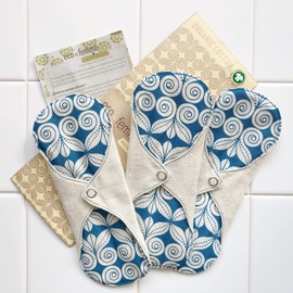 3 Piece Light Day Set South Indian Eco Femme Cloth Napkins, Washable Organic Cotton (Unbleached) Waterproof, 3 Layers Flannel Inside - GOTS Certified