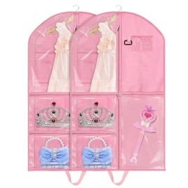 Svaldo Pink Dance Garment Bags for Dancers, 2pcs 24x40x3", Waterproof Garment Bags for Hanging Clothes, Dance Costumes, Girls Dresses for Dance Competition Travel, Dust Proof with Handles & 5 Pockets