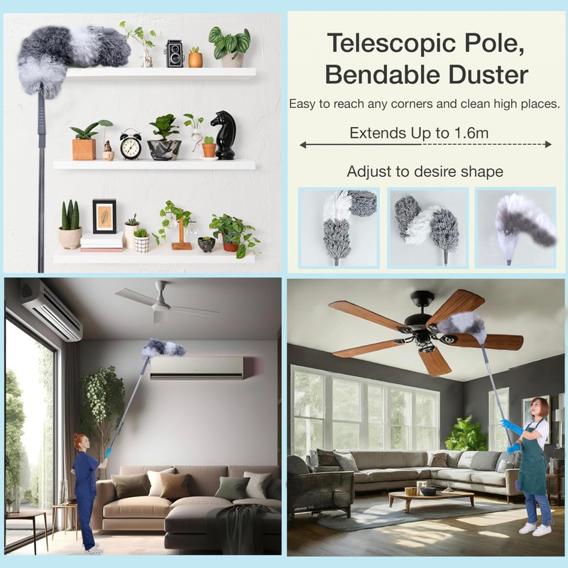 Knight Telescopic Extendable Feather Duster with 1.6m Stainless Steel Handle