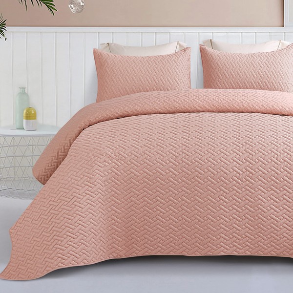 Exclusivo Mezcla 3-Piece Queen Size Quilt Set with Pillow Shams, Basket Quilted Bedspread/Coverlet/Bed Cover(96x90 Inches, Blush Pink) -Soft, Lightweight and Reversible