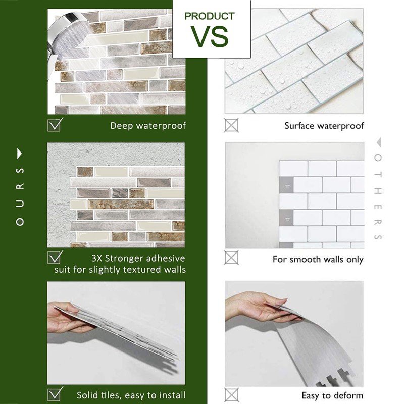 STICKGOO Peel and Stick Tile Backsplash for Kitchen, 12”×12”Stick on