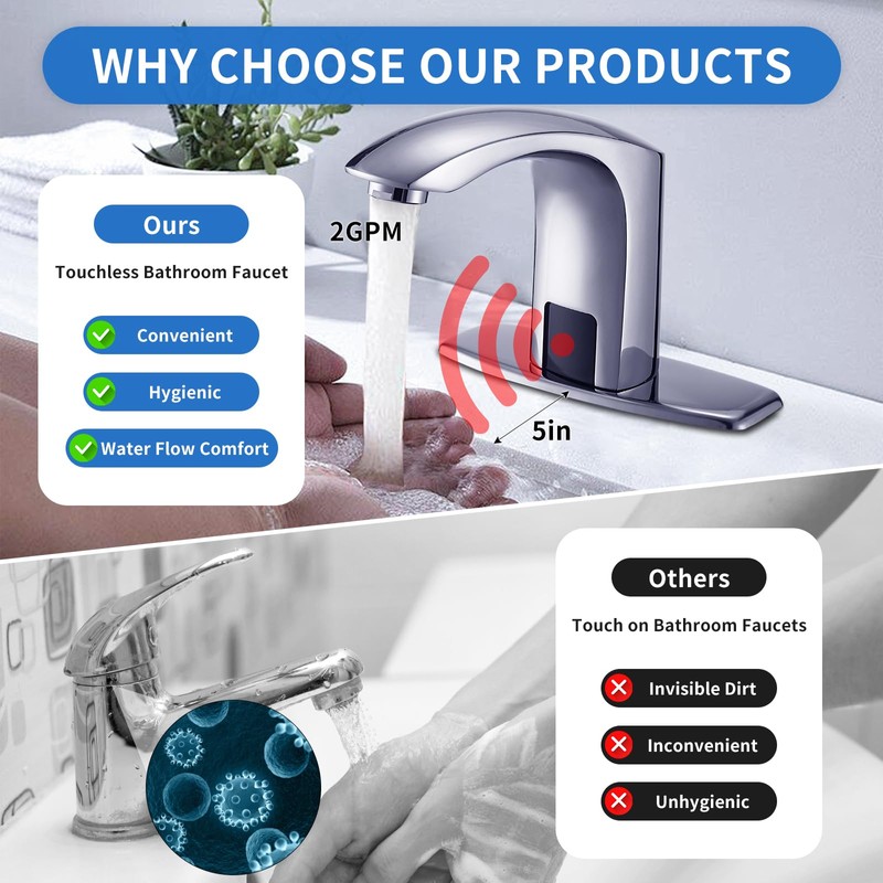 Gangang Commercial Touchless Bathroom Sink Faucet Cold and Hot Water