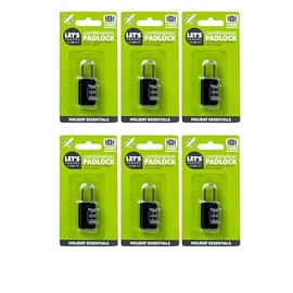6-Pack Let's Travel 3-Digit Combination Padlock Set, Black, Holiday Essentials for Luggage, Suitcases, Rucksacks