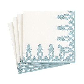 Caspari Dessin Passementerie Paper Linen Cocktail Napkins in Stone Blue - Two Packs of 15