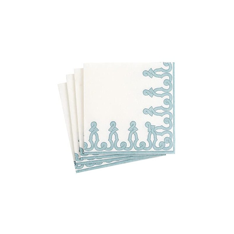 Caspari Dessin Passementerie Paper Linen Cocktail Napkins in Stone Blue