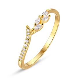 GLOQUAT 18K Gold Rings for Women Leaf Gold Plated Ring Trendy Cubic Zirconia Stackable Rings Wedding Band with Clear CZ Diamond Fake Engagement Ring Dainty Promise Eternity Rings Size 8
